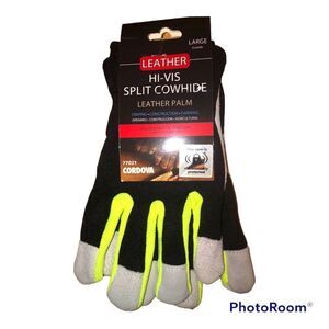 Hi-Vis Split Cowhide Work Gloves Sz L NEW